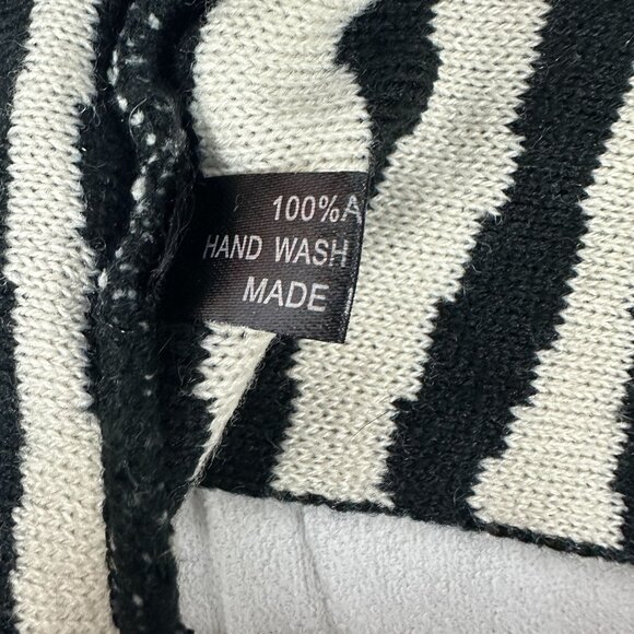 Striped Black & White Infinity Scarf - 100% Acrylic Hand Wash - Made In China - Picture 3 of 4